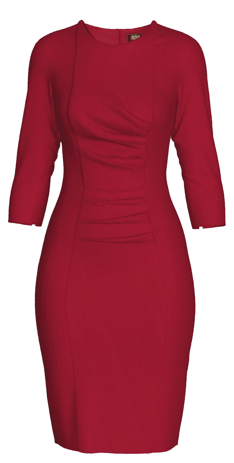 red dress with gather front